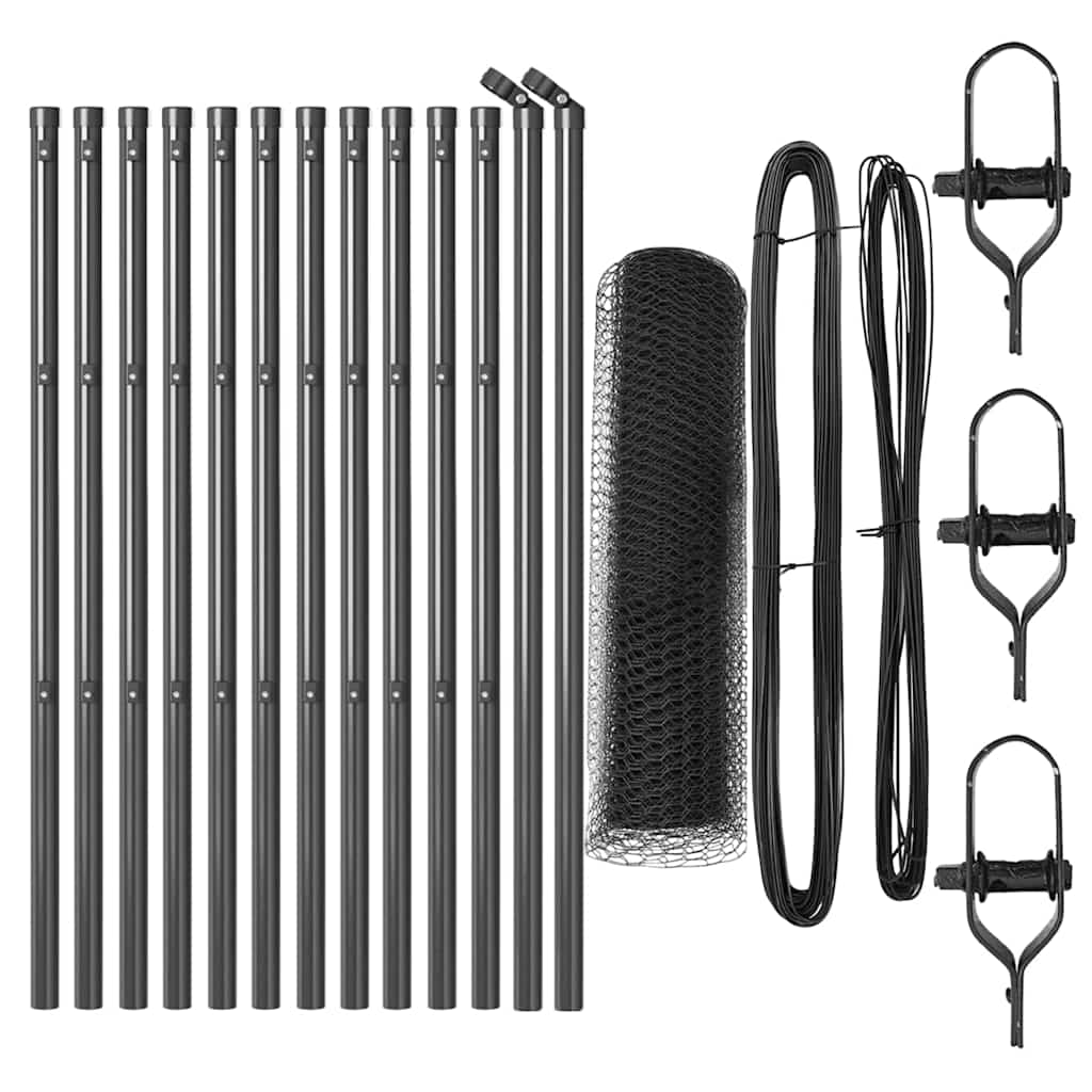 vidaXL Hexagonal Fence Ground Fix 25 x 0.4 m PVC-Coated Steel Grey 2