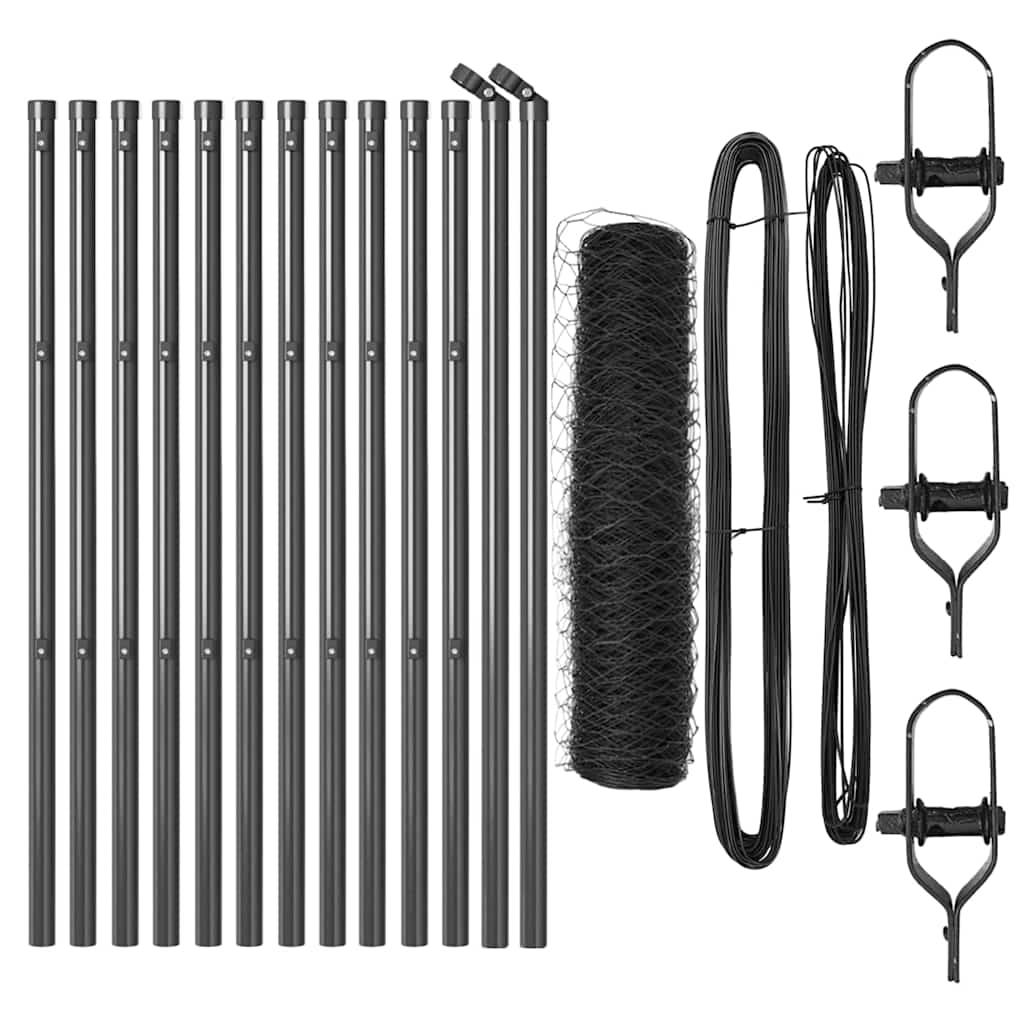 vidaXL Hexagonal Fence Ground Fix 25 x 0.8 m PVC-Coated Steel Grey 2