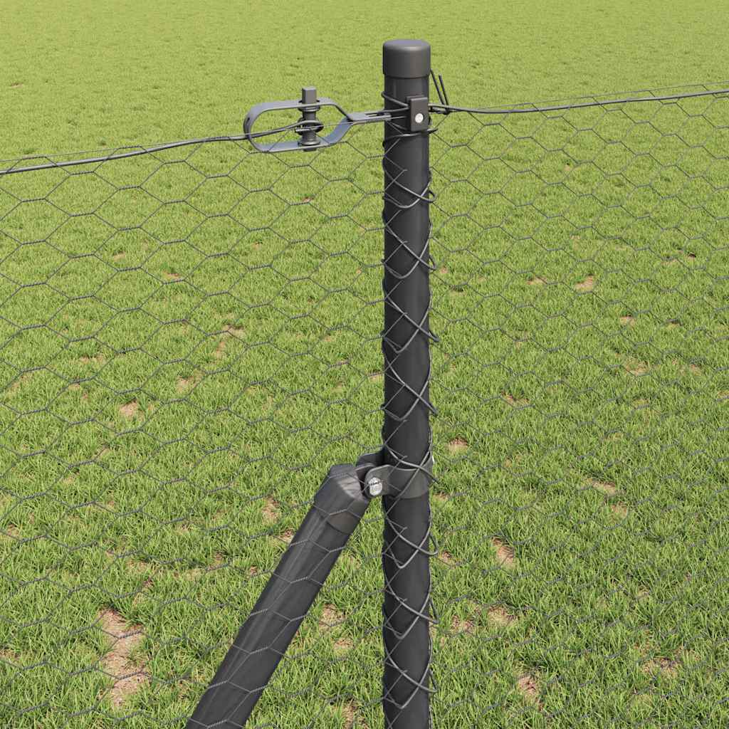 vidaXL Hexagonal Fence Ground Fix 25 x 1 m PVC-Coated Steel Grey Mesh 4