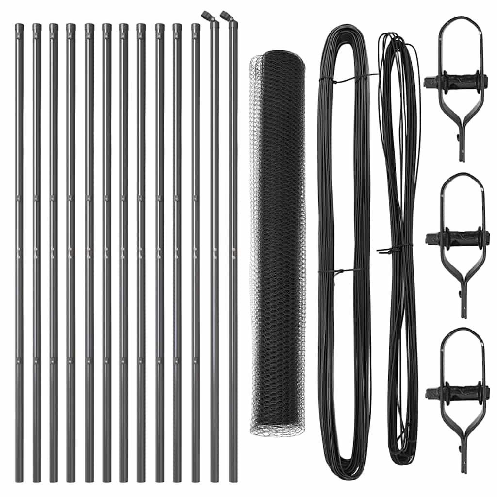 vidaXL Hexagonal Fence Ground Fix 25 x 1 m PVC-Coated Steel Grey Mesh 2