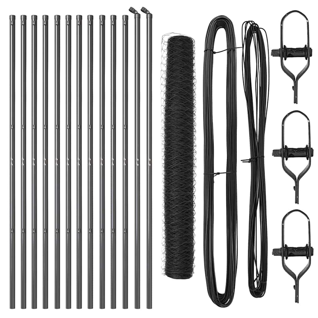 vidaXL Hexagonal Fence Ground Fix 25 x 1 m PVC-Coated Steel Grey Mesh 2