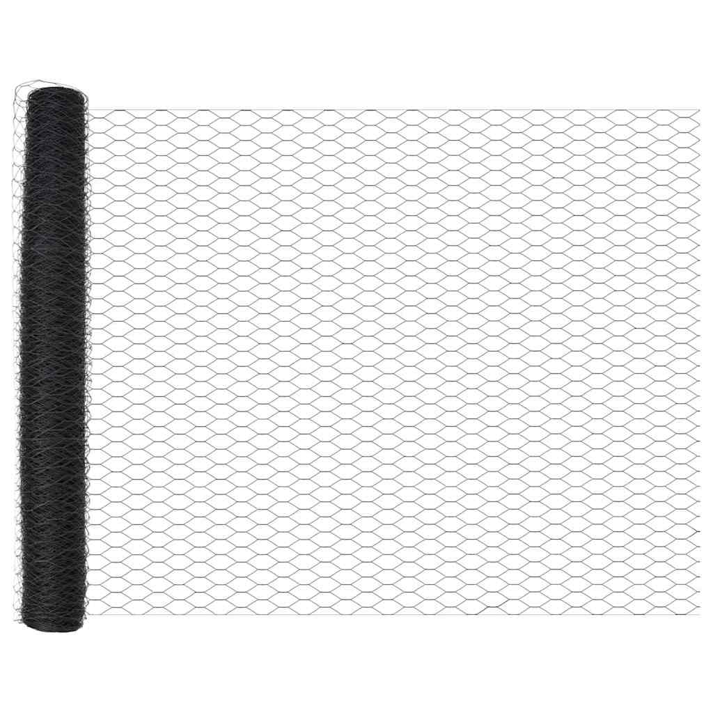 vidaXL Hexagonal Fence Ground Fix 25 x 1 m PVC-Coated Steel Grey Mesh 6