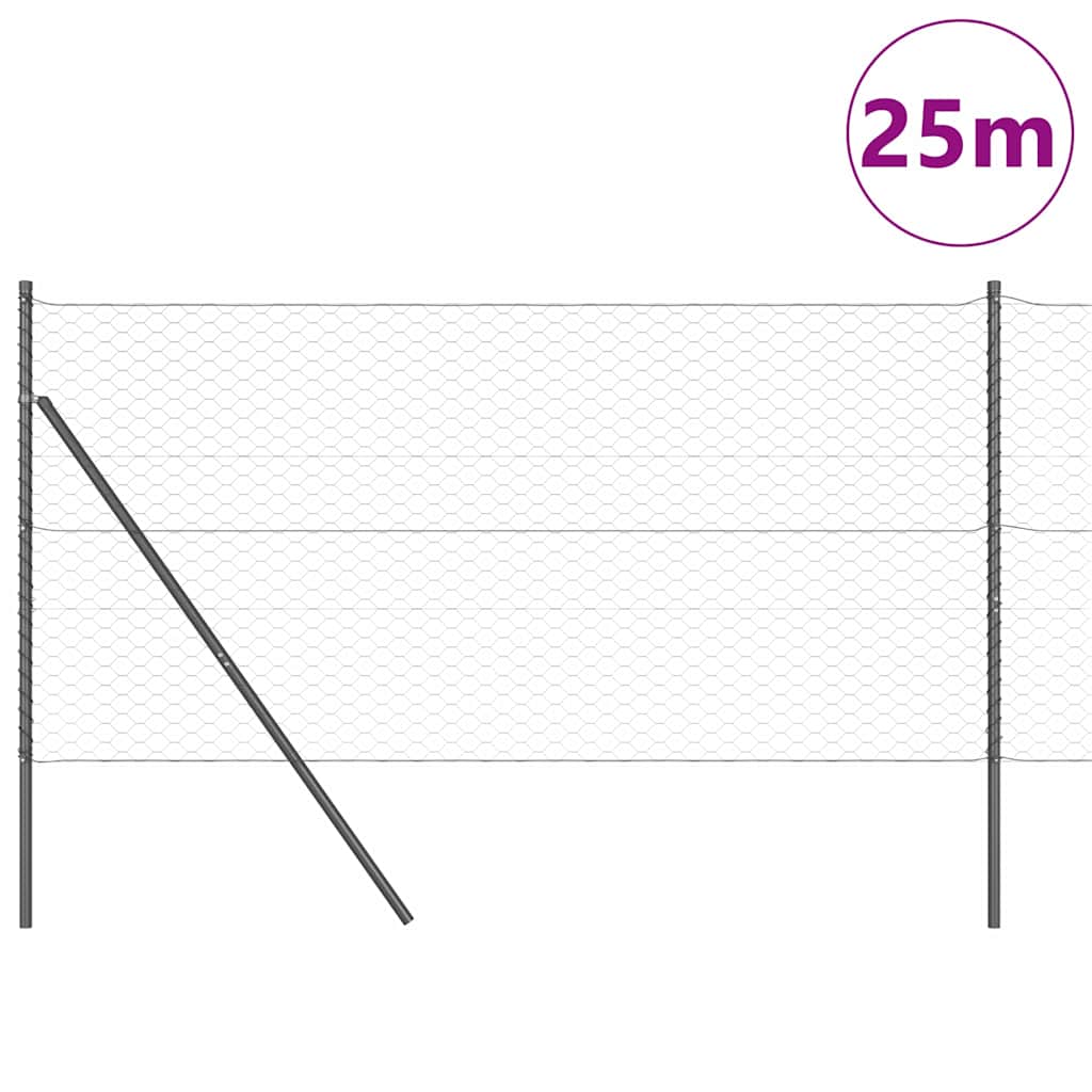 vidaXL Hexagonal Fence Ground Fix 25 x 1 m PVC-Coated Steel Grey Mesh 3