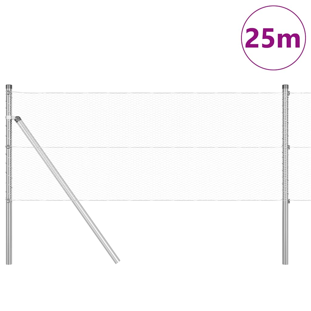 vidaXL Hexagonal Fence Ground Fix 25 x 0.6 m Galvanised Steel Silver 3