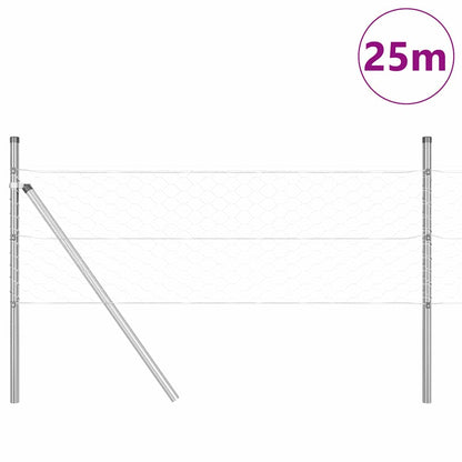 vidaXL Hexagonal Fence Ground Fix 25 x 0.8 m Galvanised Steel Silver 3