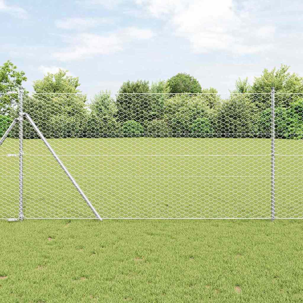 vidaXL Hexagonal Fence Ground Fix 25 x 1 m Galvanised Steel Silver 1