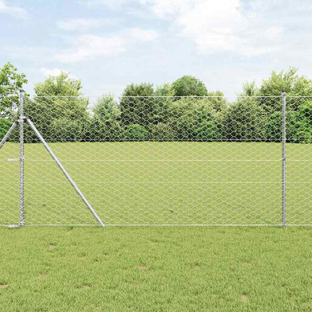 vidaXL Hexagonal Fence Ground Fix 25 x 1 m Galvanised Steel Silver 1