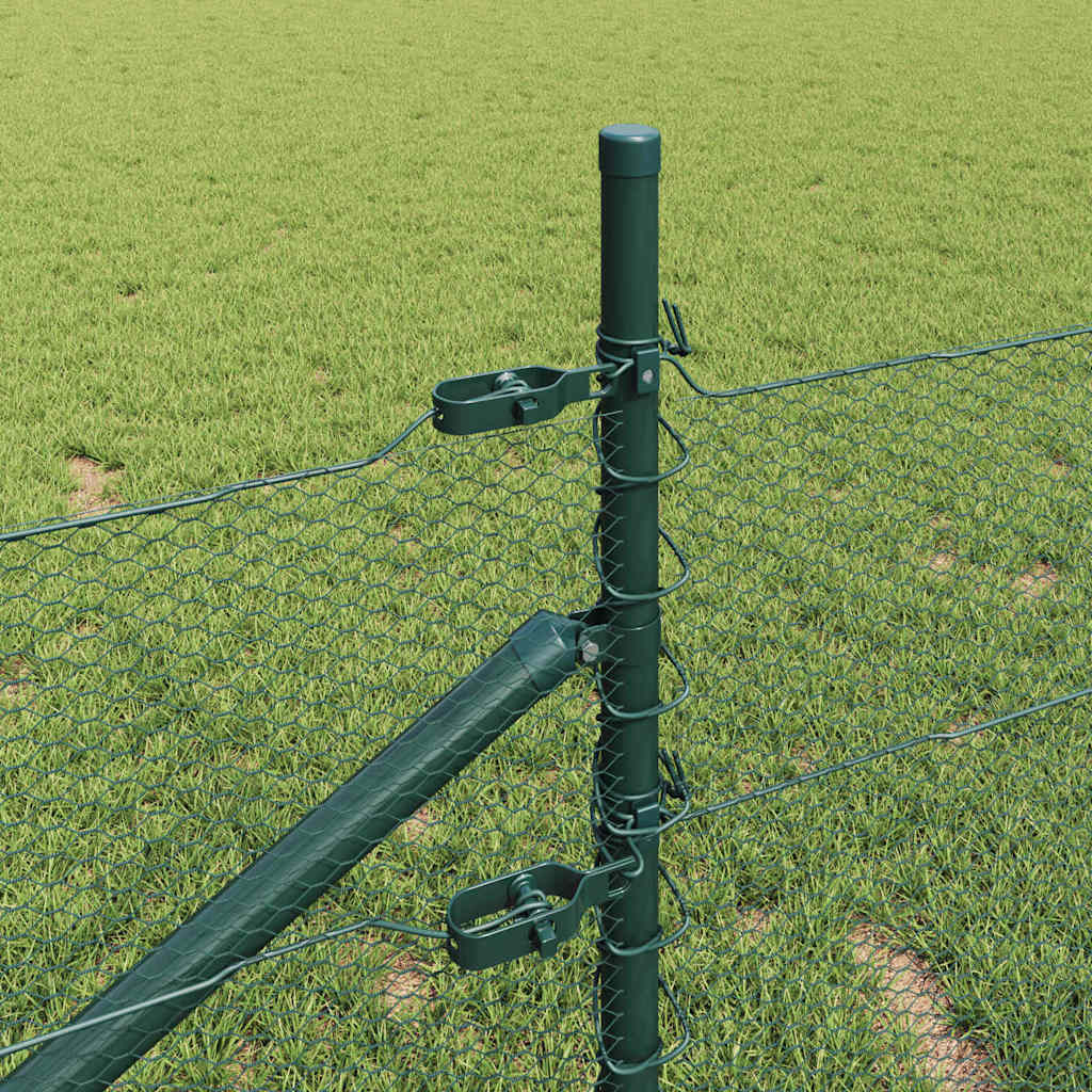 vidaXL Hexagonal Fence with Post 10 x 0.5 m PVC-Coated Steel Green 4