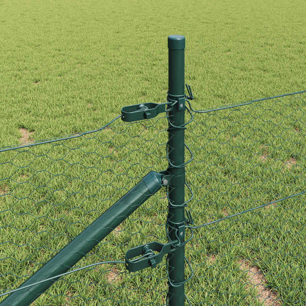 vidaXL Hexagonal Fence with Post 10 x 0.5 m PVC-Coated Steel Green 4