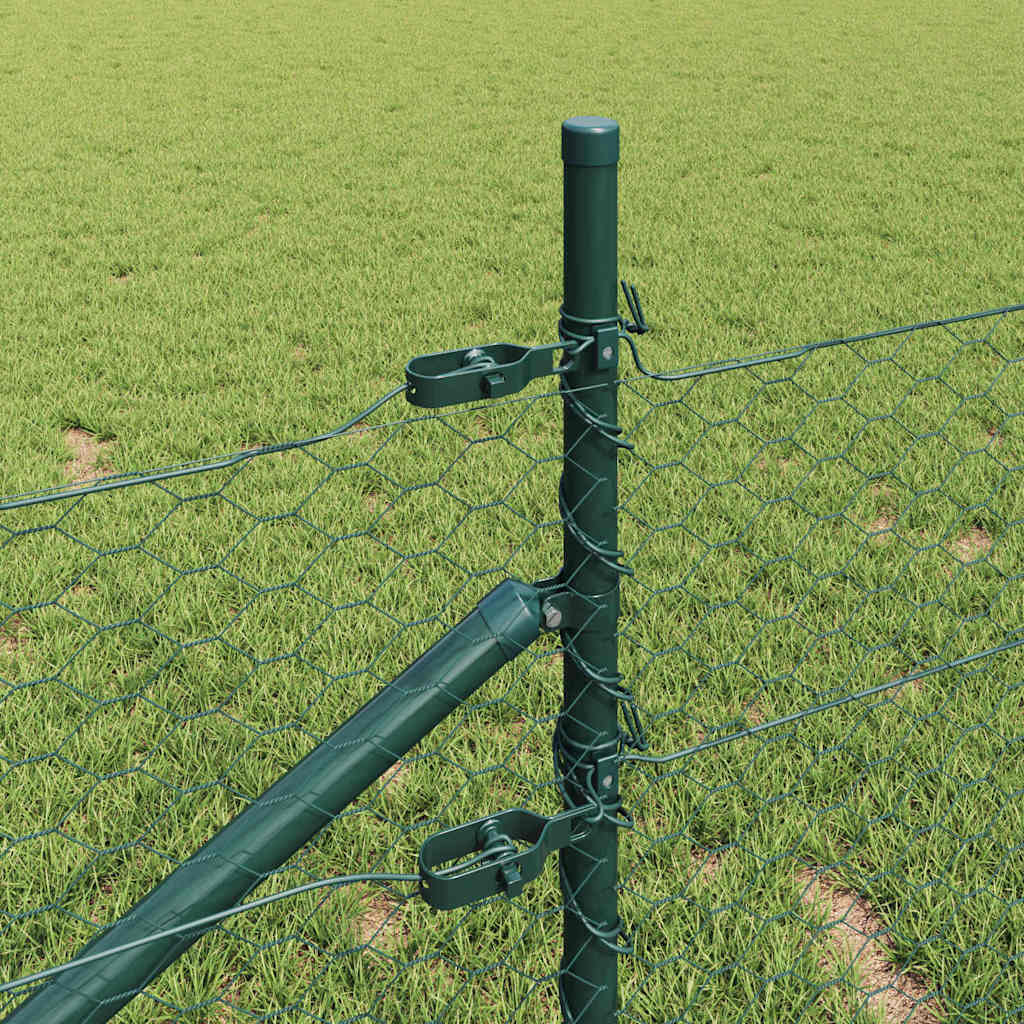 vidaXL Hexagonal Fence with Post 10 x 0.5 m PVC-Coated Steel Green 4