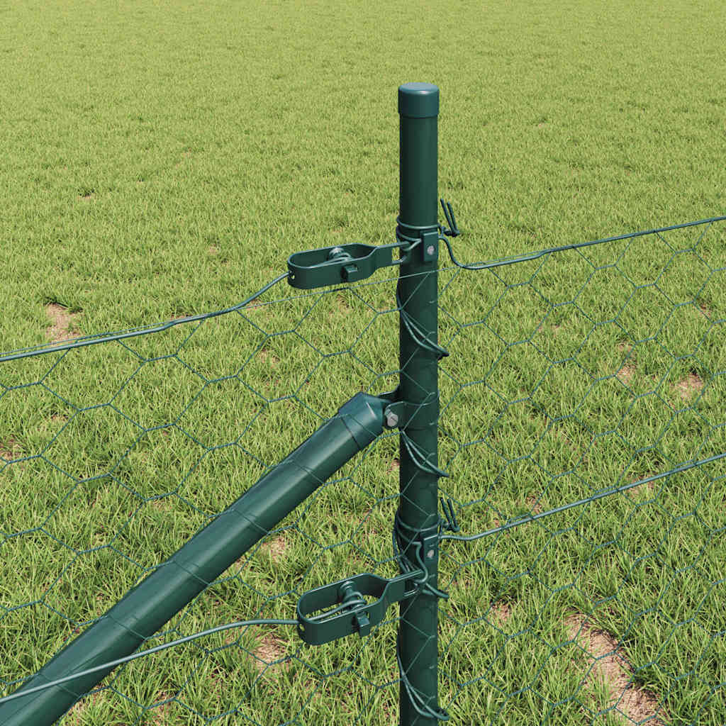 vidaXL Hexagonal Fence with Post 10 x 0.5 m PVC-Coated Steel Green 4