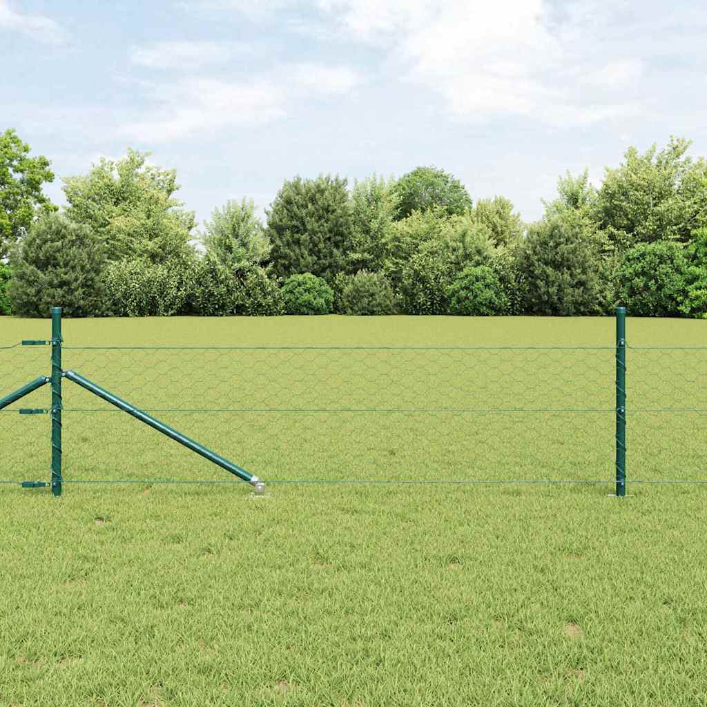 vidaXL Hexagonal Fence with Post 10 x 0.5 m PVC-Coated Steel Green 1