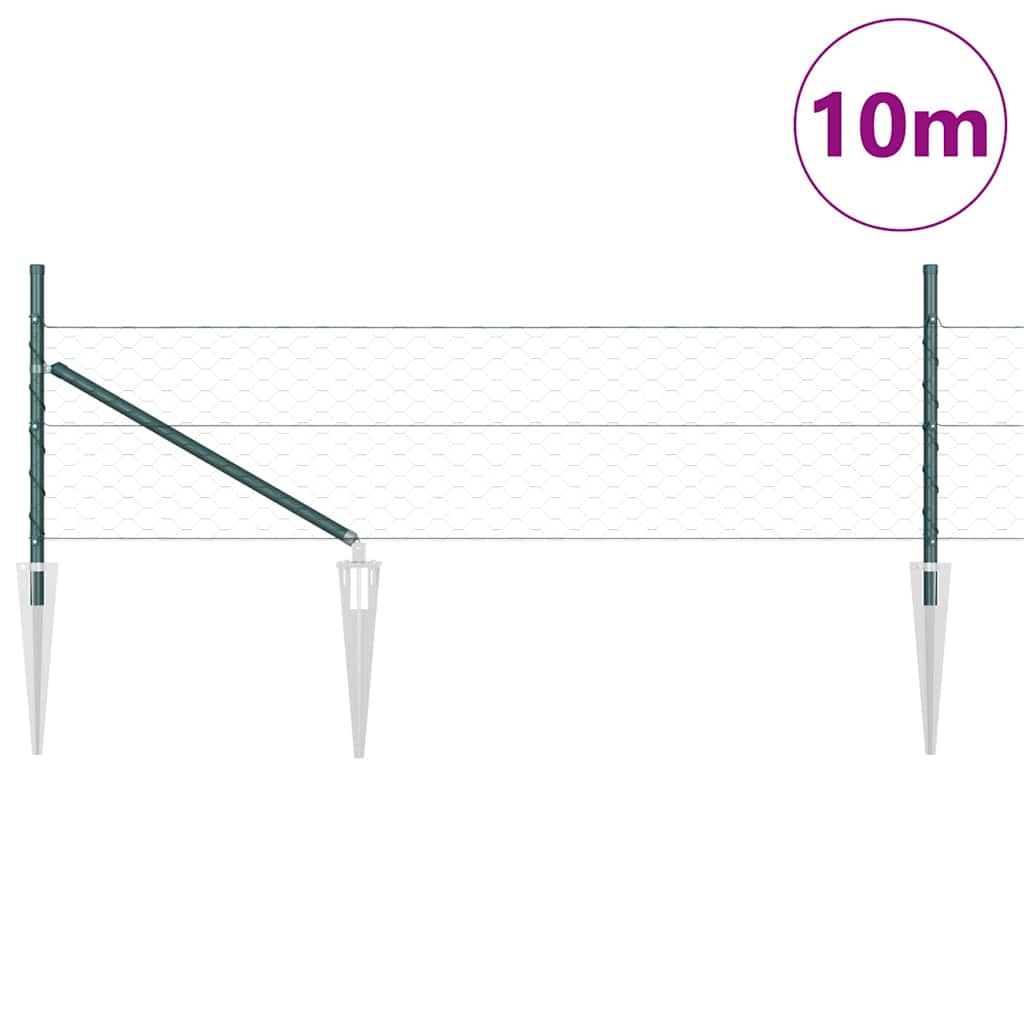 vidaXL Hexagonal Fence with Post 10 x 0.5 m PVC-Coated Steel Green 3