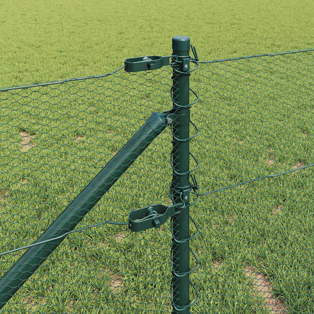 vidaXL Hexagonal Fence with Post 10 x 0.6 m PVC-Coated Steel Green 4