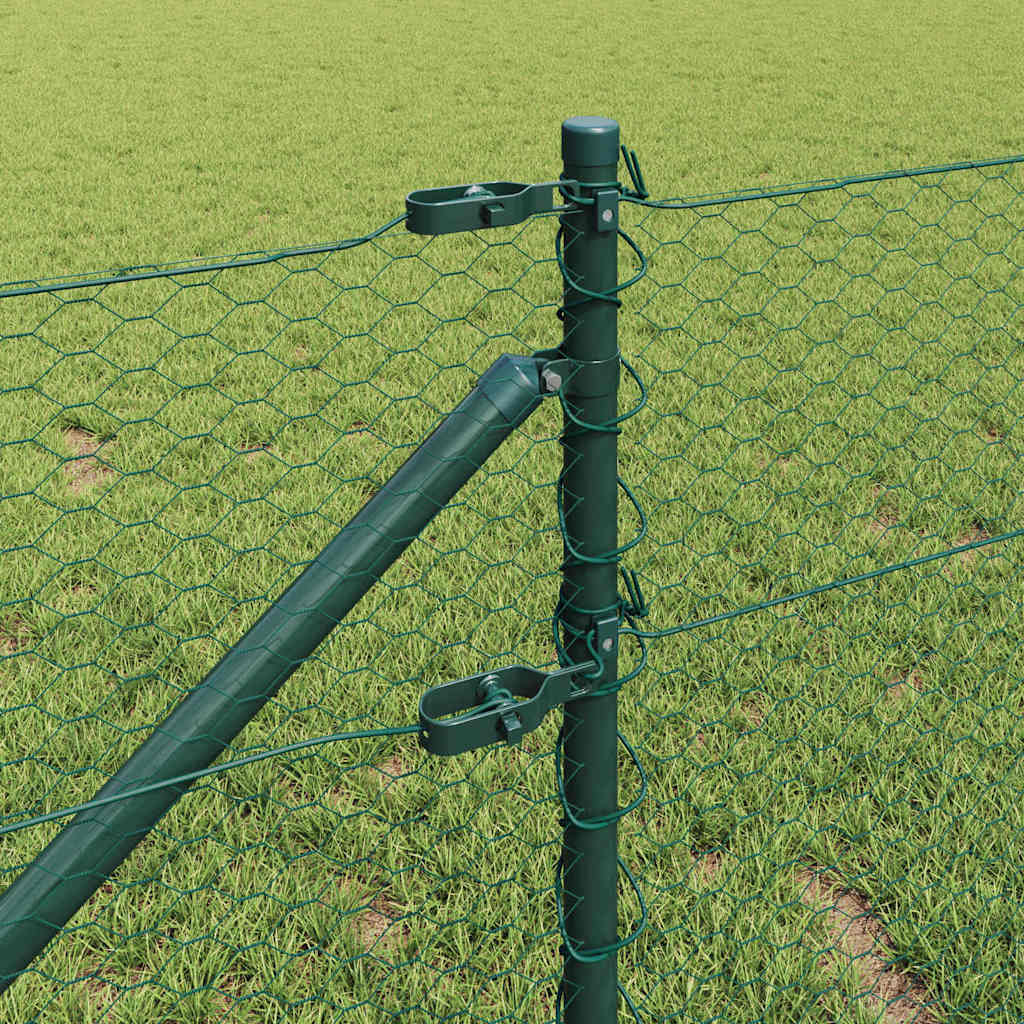 vidaXL Hexagonal Fence with Post 10 x 0.6 m PVC-Coated Steel Green 4