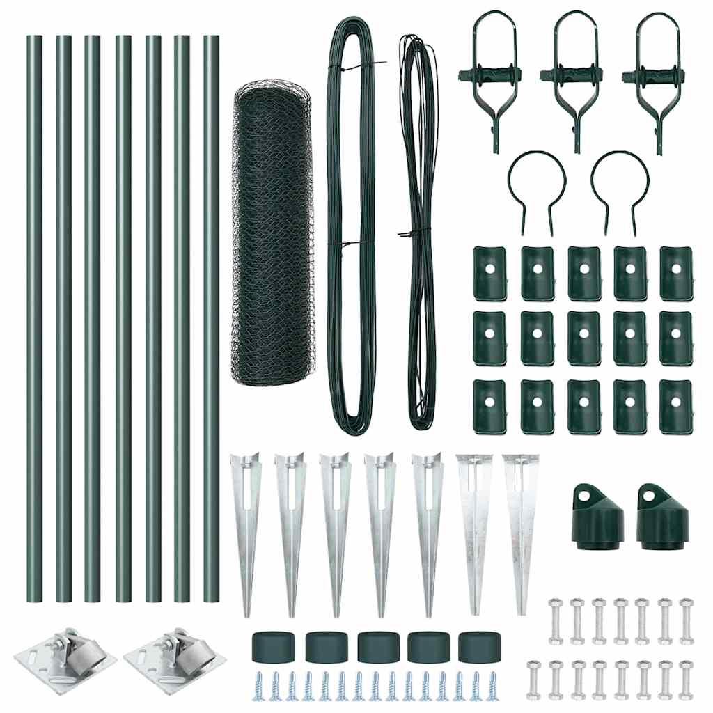 vidaXL Hexagonal Fence with Post 10 x 0.6 m PVC-Coated Steel Green 5