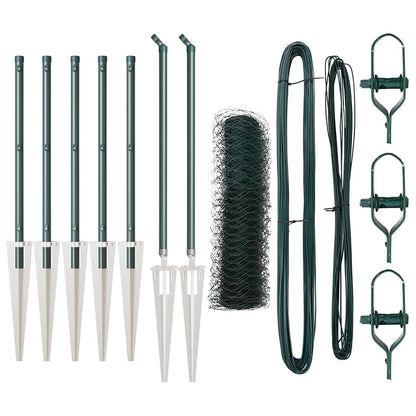 vidaXL Hexagonal Fence with Post 10 x 0.6 m PVC-Coated Steel Green 2