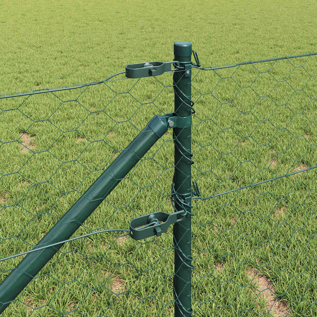 vidaXL Hexagonal Fence with Post 10 x 0.6 m PVC-Coated Steel Green 4