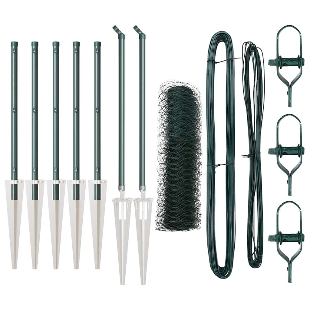 vidaXL Hexagonal Fence with Post 10 x 0.8 m PVC-Coated Steel Green 2