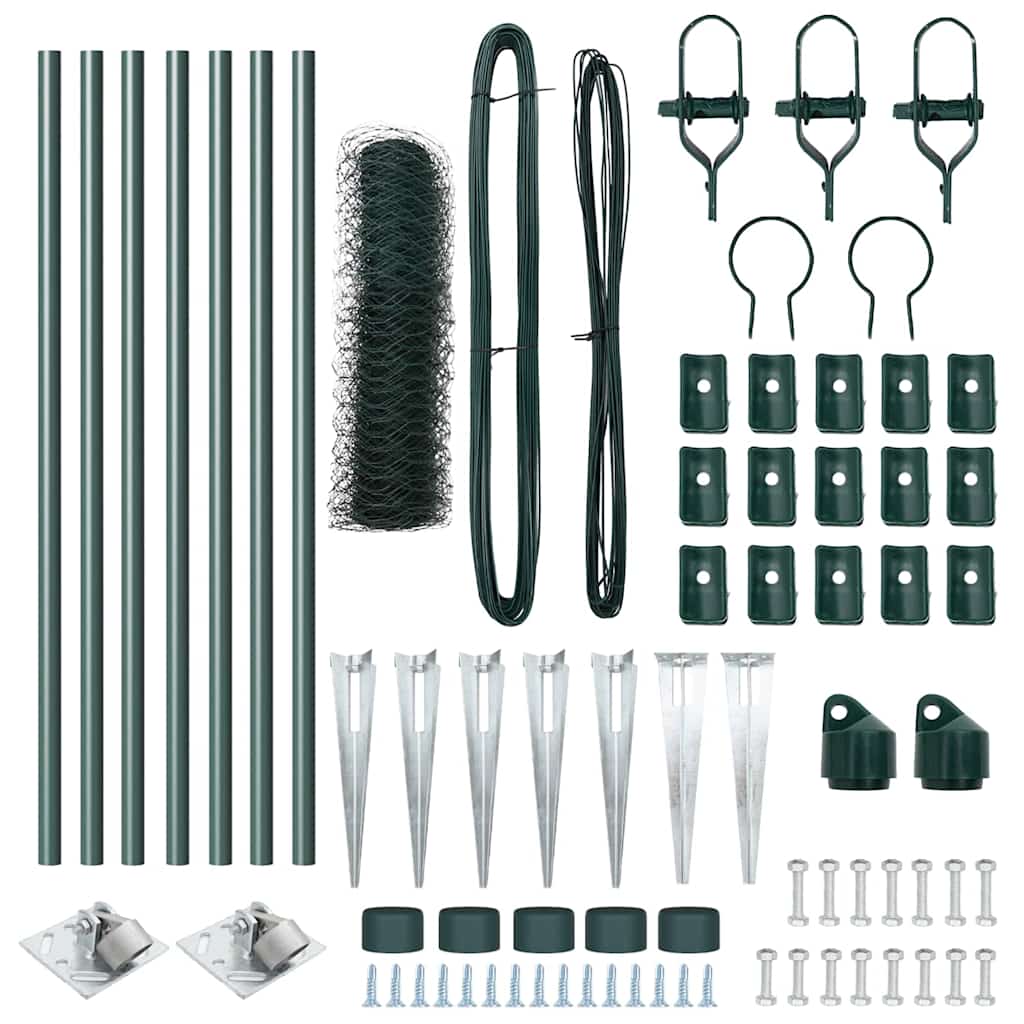 vidaXL Hexagonal Fence with Post 10 x 0.8 m PVC-Coated Steel Green 5