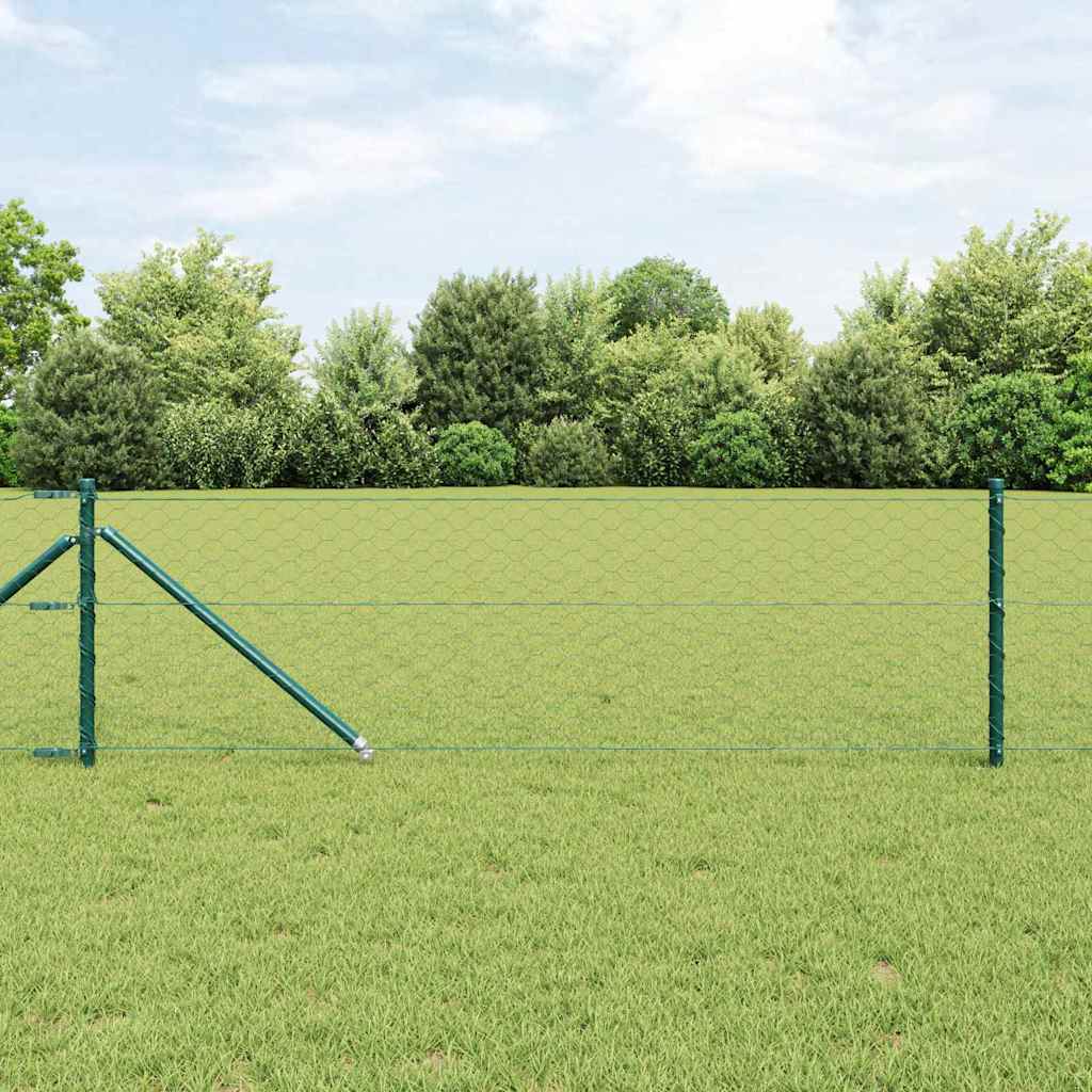 vidaXL Hexagonal Fence with Post 10 x 0.8 m PVC-Coated Steel Green 1