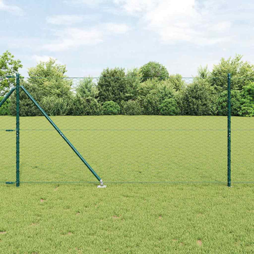 vidaXL Hexagonal Fence with Post 10 x 0.4 m PVC-Coated Steel Green mesh Size 36 mm mesh