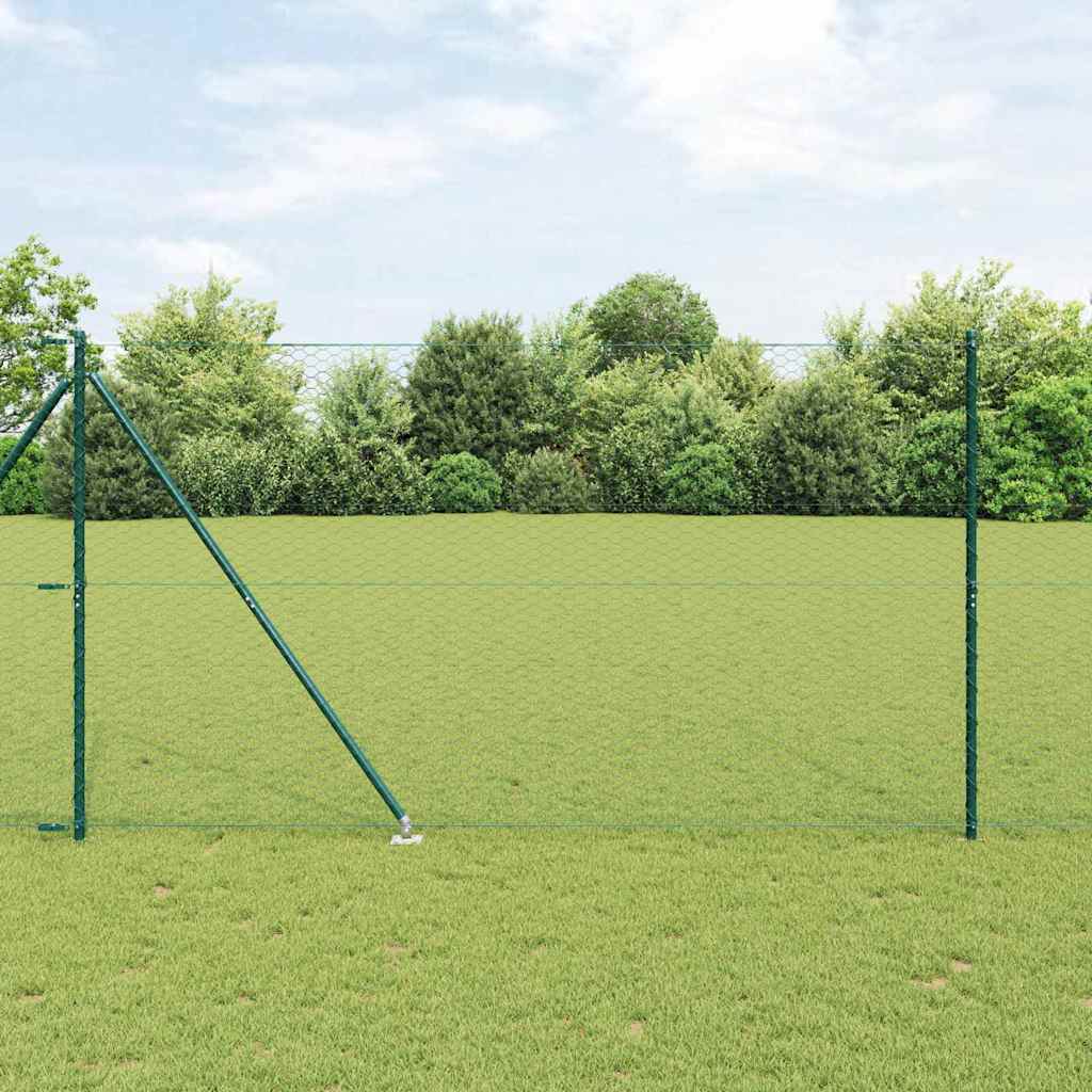 vidaXL Hexagonal Fence with Post 10 x 0.4 m PVC-Coated Steel Green mesh Size 36 mm mesh