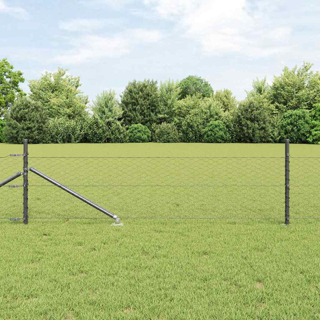 vidaXL Hexagonal Fence with Post 10 x 0.5 m PVC-Coated Steel Grey Mesh 1