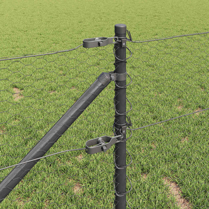 vidaXL Hexagonal Fence with Post 10 x 0.6 m PVC-Coated Steel Grey Mesh 4