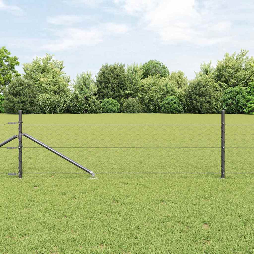 vidaXL Hexagonal Fence with Post 10 x 0.8 m PVC-Coated Steel Grey Mesh 1