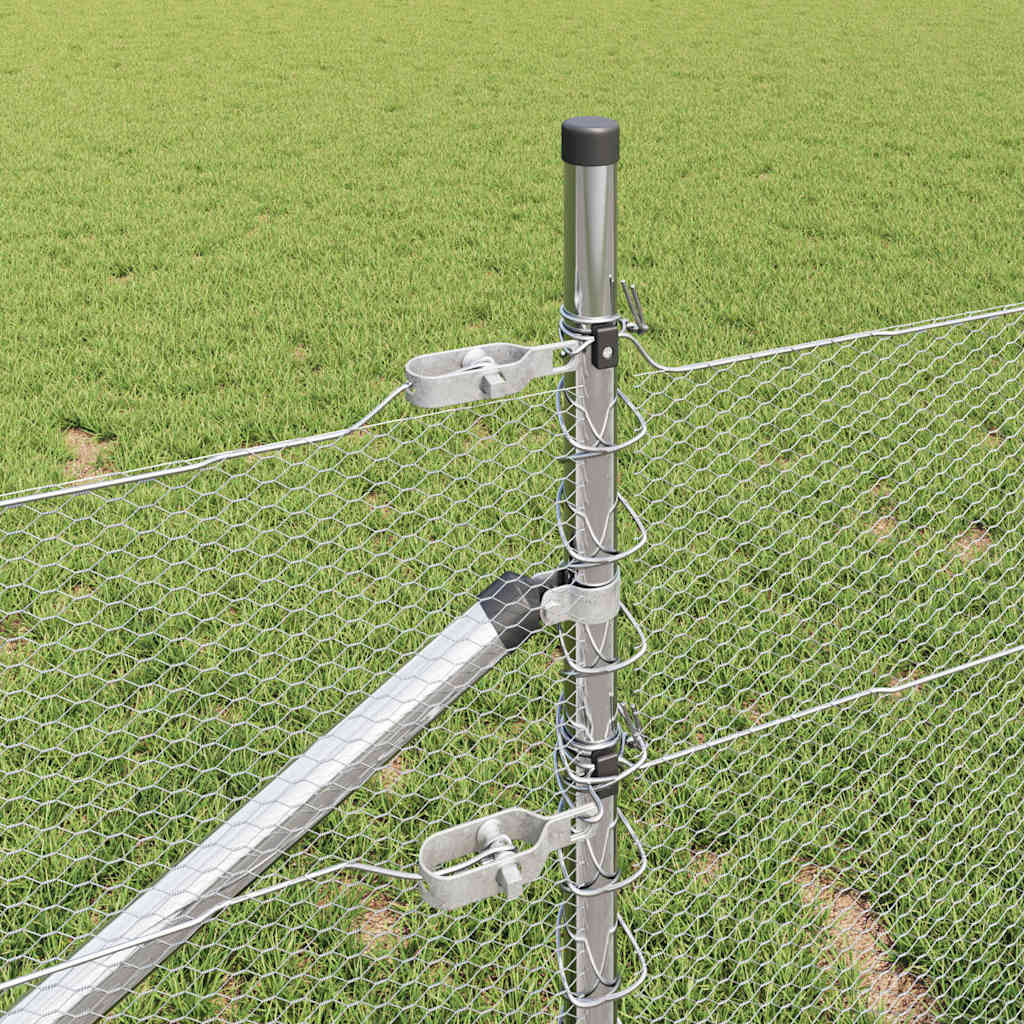 vidaXL Hexagonal Fence with Post 10 x 0.5 m Galvanised Steel Silver 4