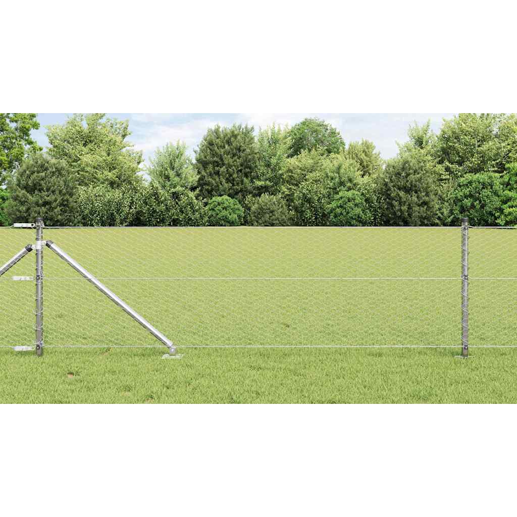 vidaXL Hexagonal Fence with Post 10 x 0.6 m Galvanised Steel Silver 1