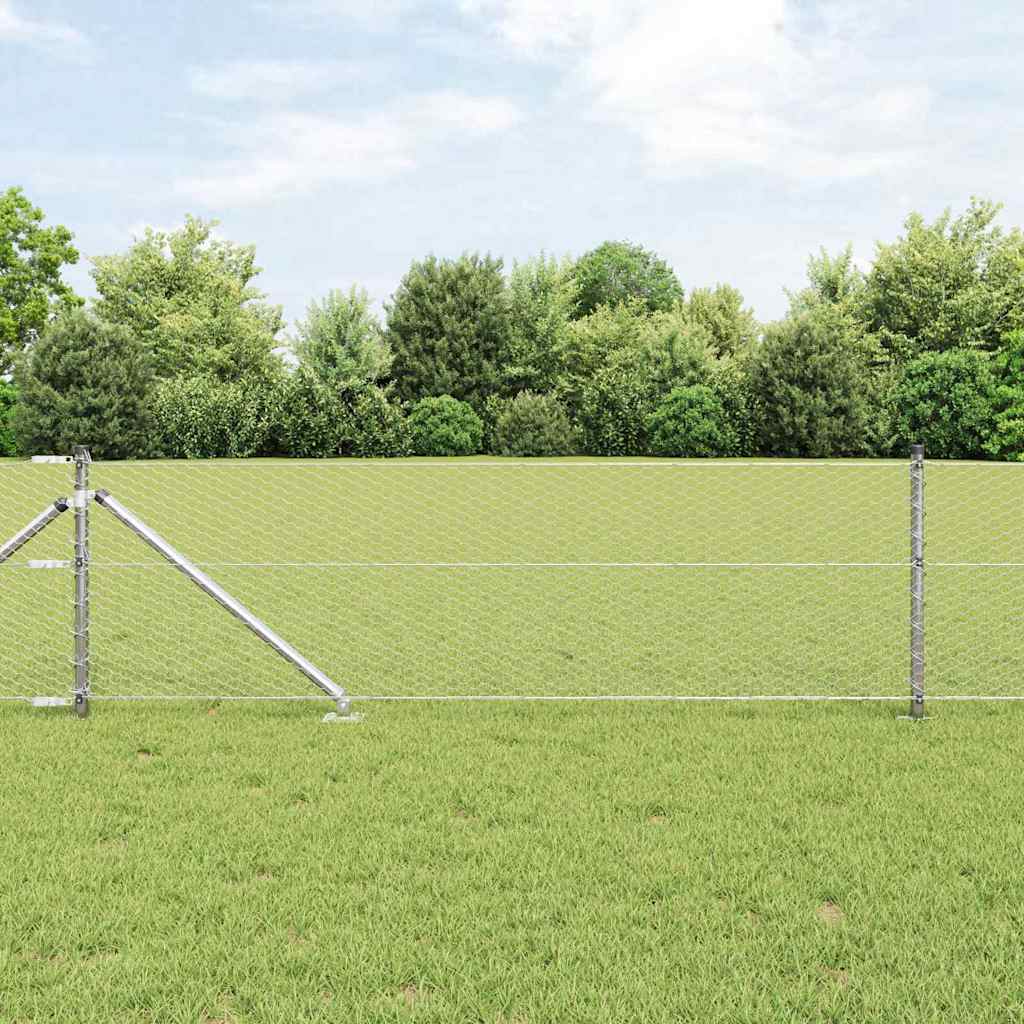 vidaXL Hexagonal Fence with Post 10 x 0.6 m Galvanised Steel Silver 4