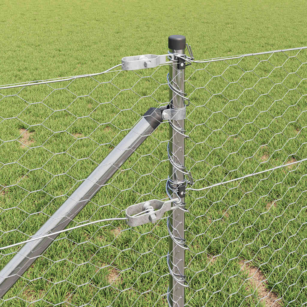 vidaXL Hexagonal Fence with Post 10 x 0.6 m Galvanised Steel Silver 4