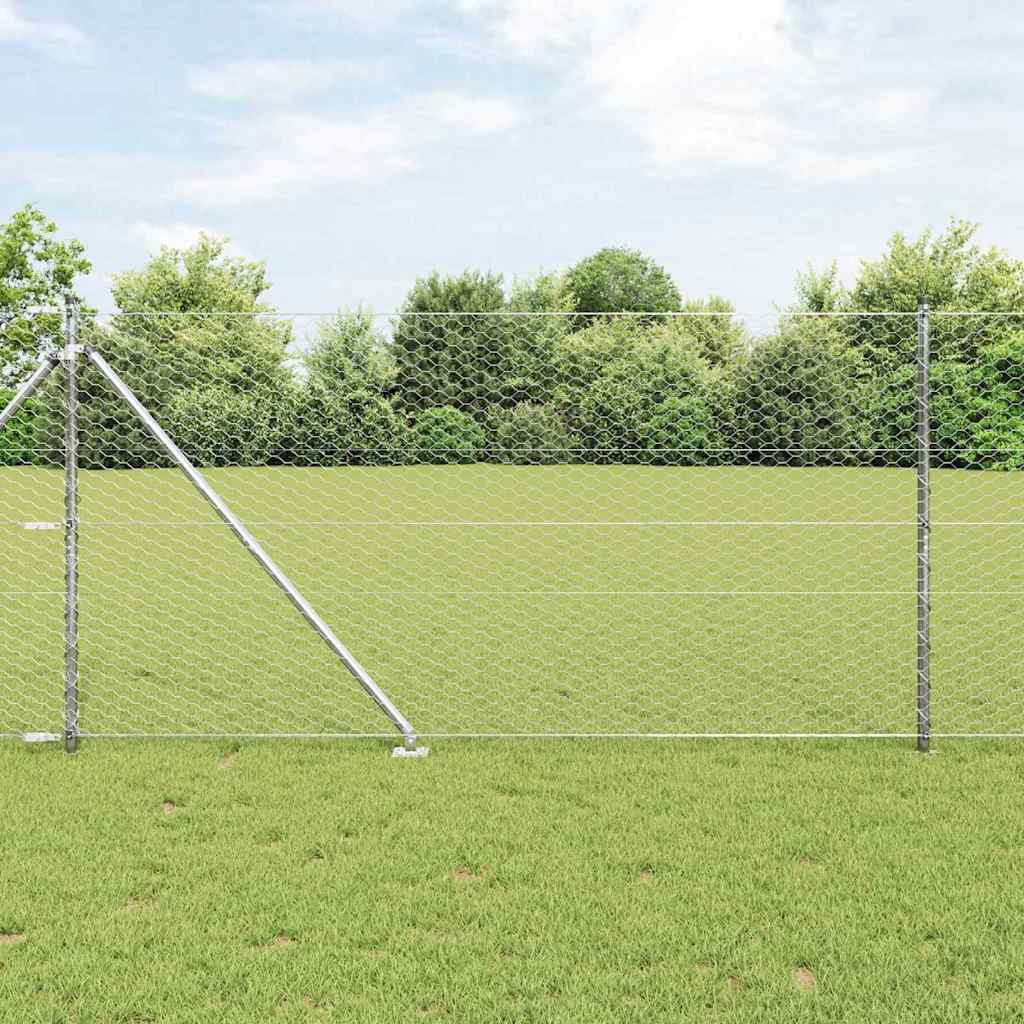vidaXL Hexagonal Fence with Post 10 x 0.4 m Silver Galvanised Steel mesh Size 36 mm mesh