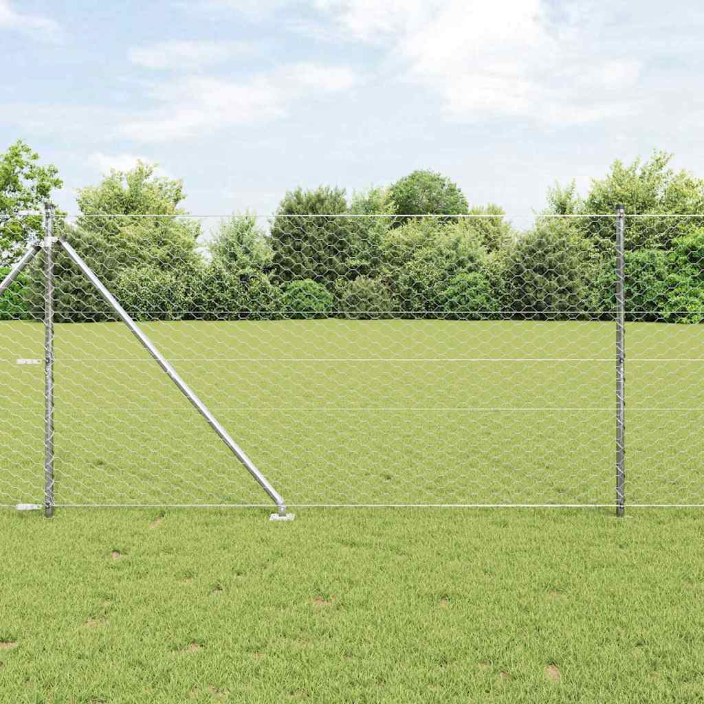 vidaXL Hexagonal Fence with Post 10 x 0.4 m Silver Galvanised Steel mesh Size 50 mm mesh