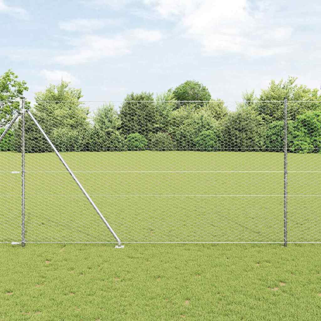 vidaXL Hexagonal Fence with Post 10 x 0.4 m Silver Galvanised Steel mesh Size 36 mm mesh