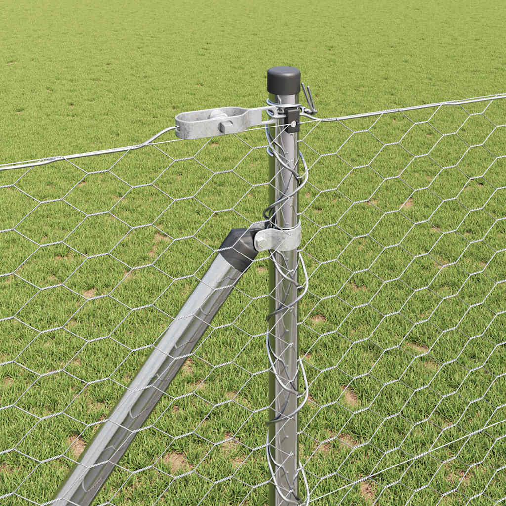 Hexagonal Fence with Post 100 x 1 m Silver Galvanised Steel mesh Size 36 mm mesh 1.4 m