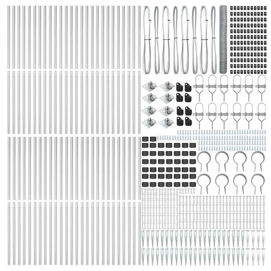Hexagonal Fence with Post 100 x 1 m Silver Galvanised Steel mesh Size 36 mm mesh 1.4 m