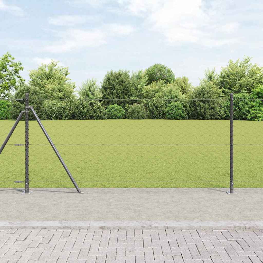 vidaXL Hexagonal Fence with Concrete Base 25 x 1 m PVC-Coated Steel mesh Size 50 mm mesh Grey