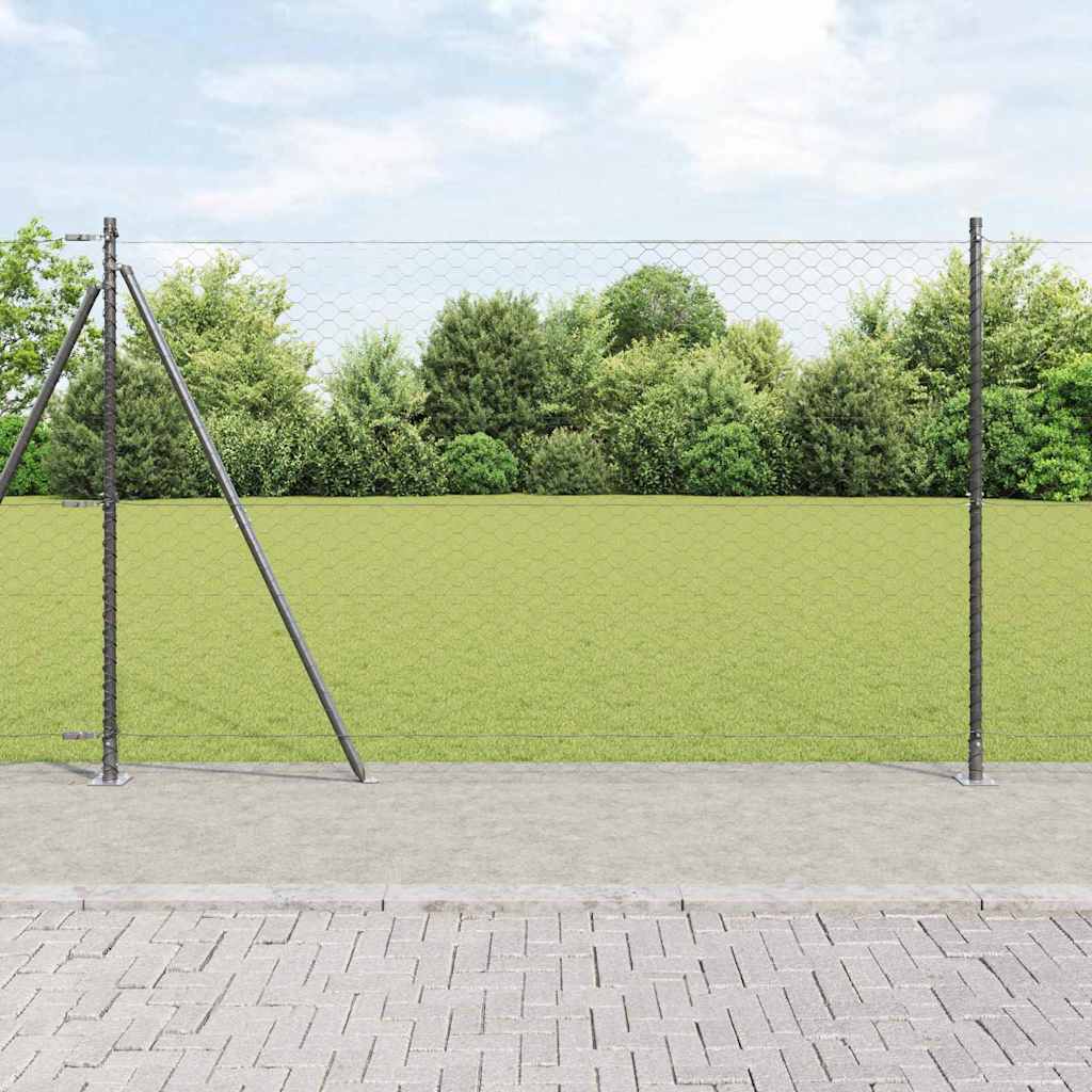 vidaXL Hexagonal Fence with Concrete Base 25 x 1 m PVC-Coated Steel mesh Size 50 mm mesh Grey