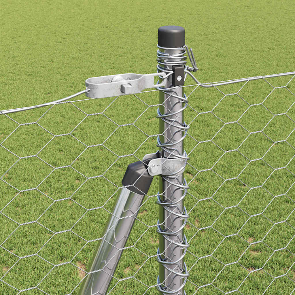 vidaXL Hexagonal Fence with Concrete Base 10 x 1.4 m Galvanised Steel 5