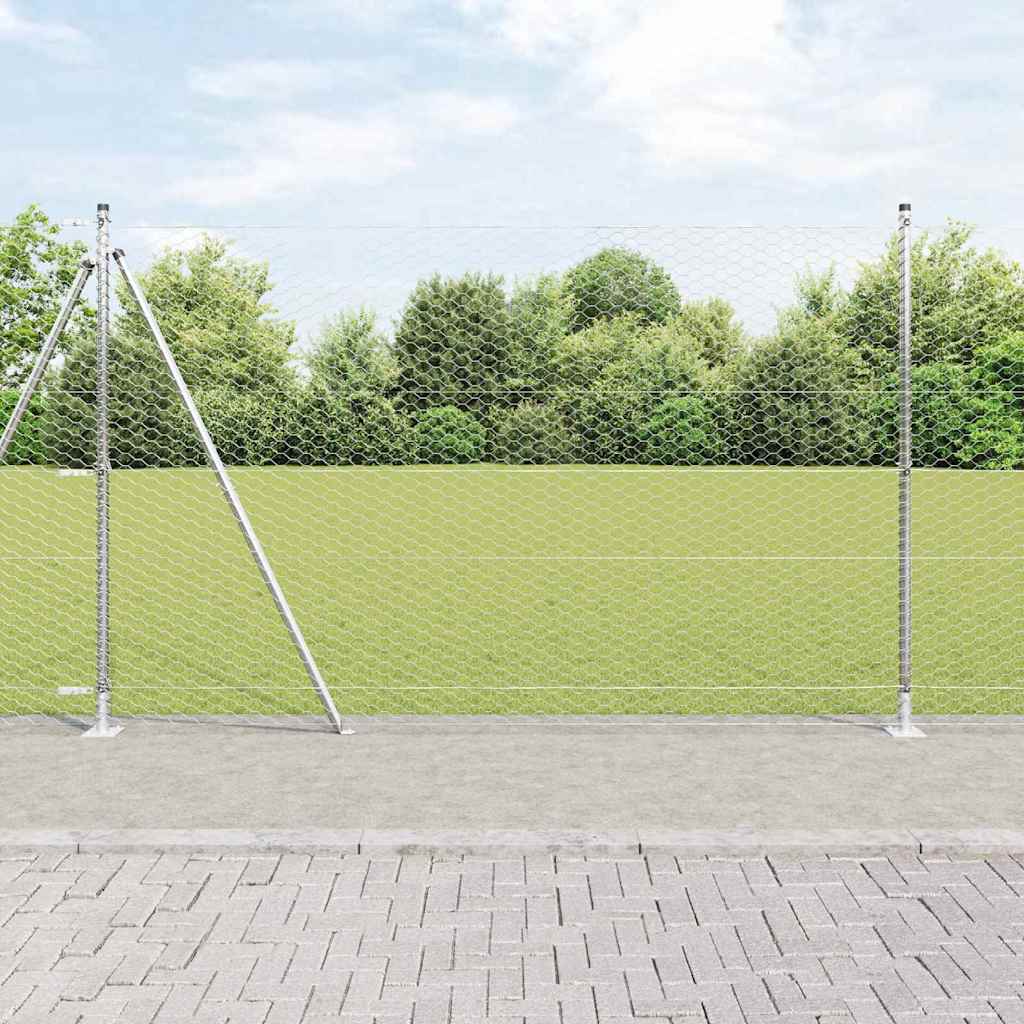 vidaXL Hexagonal Fence with Concrete Base 10 x 1.4 m Galvanised Steel 1
