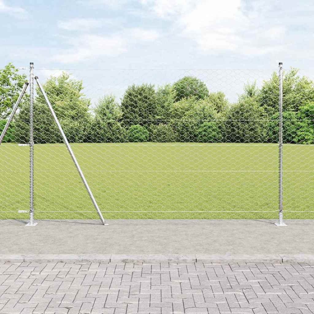 vidaXL Hexagonal Fence with Concrete Base 10 x 1.4 m Galvanised Steel 1