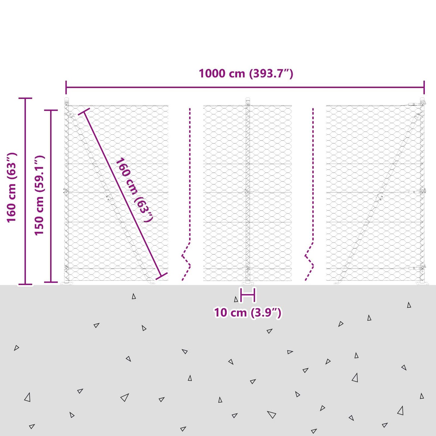vidaXL Hexagonal Fence with Concrete Base 10 x 1.5 m Galvanised Steel 5