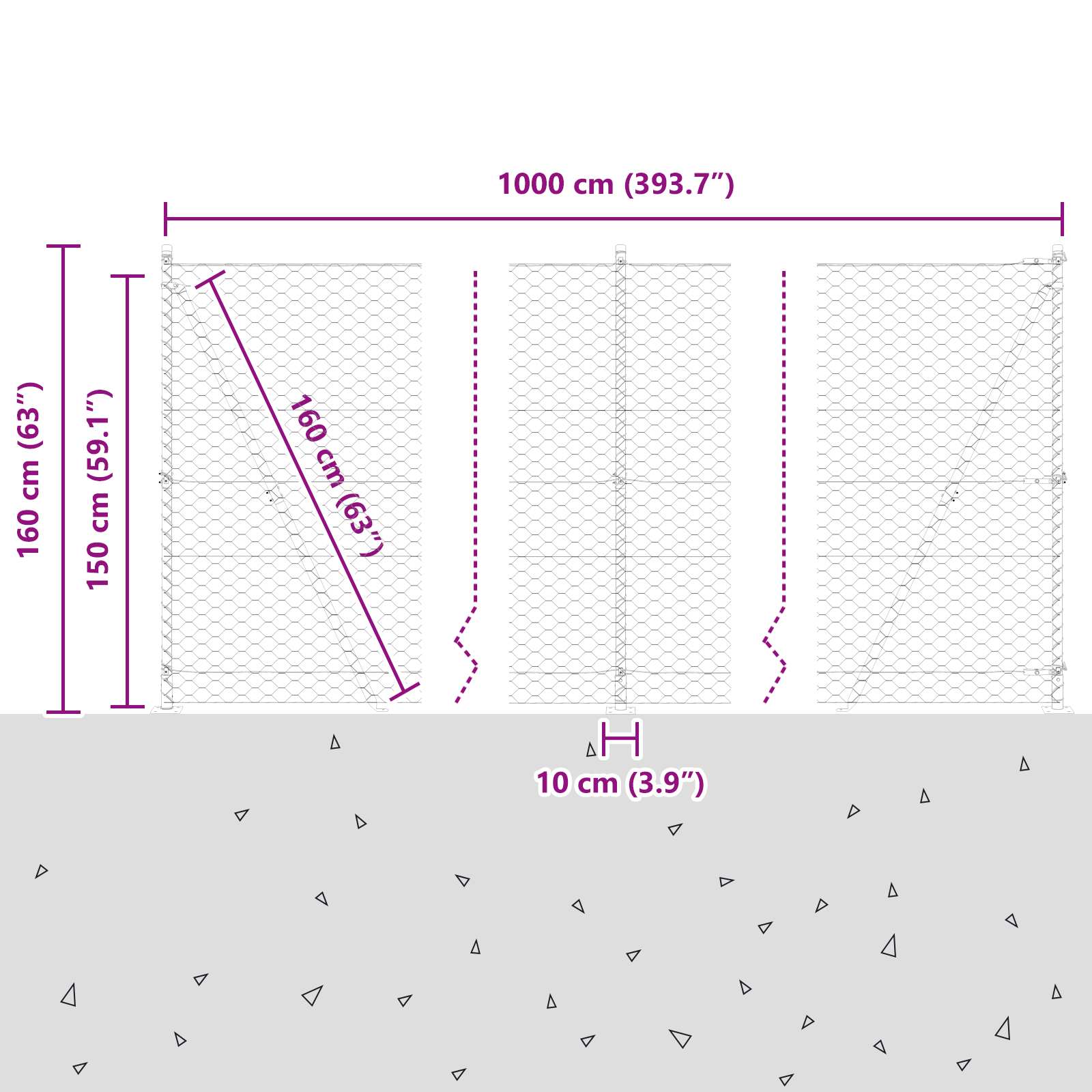 vidaXL Hexagonal Fence with Concrete Base 10 x 1.5 m Galvanised Steel 5