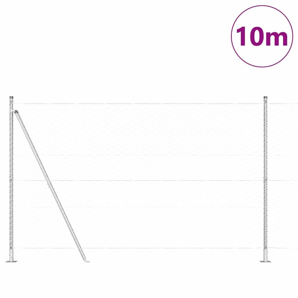 vidaXL Hexagonal Fence with Concrete Base 10 x 1.6 m Galvanised Steel 3