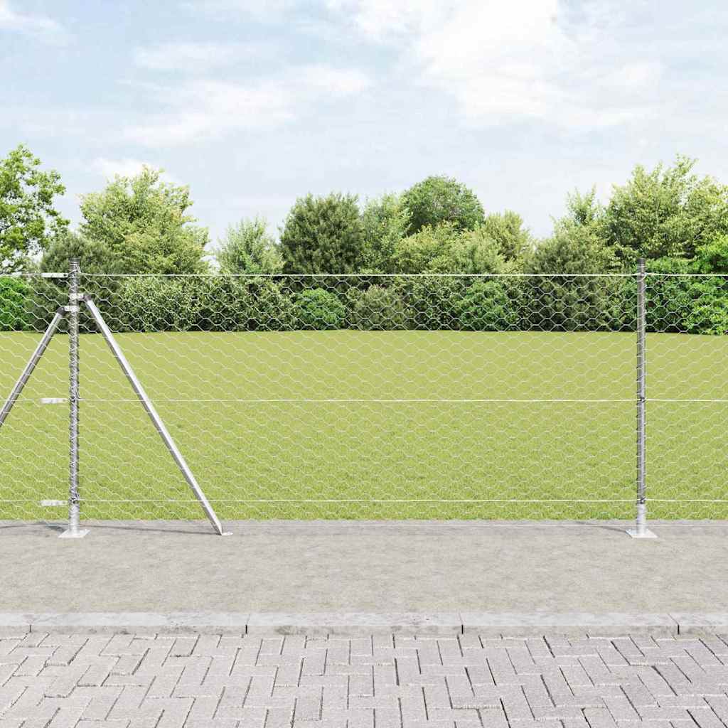 vidaXL Hexagonal Fence with Concrete Base 25 x 0.8 m Galvanised Steel 1
