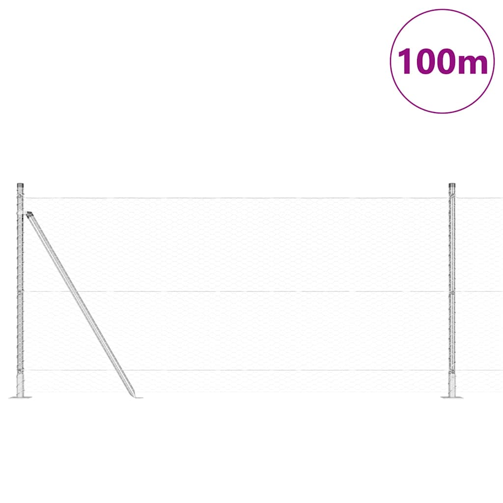 Hexagonal Fence with Concrete Base 100 x 1 m PVC-Coated Steel Length 100 m Galvanised steel 0.8 m 25 mm mesh