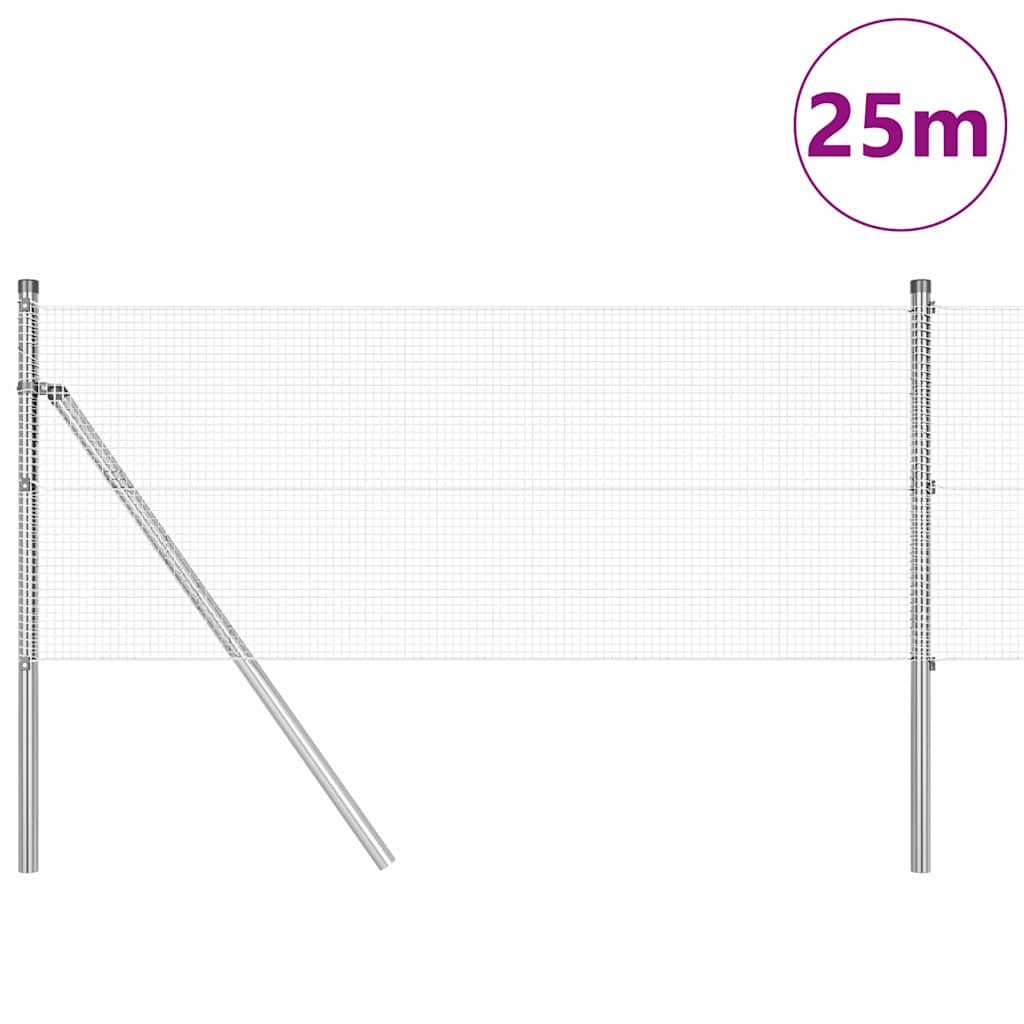 vidaXL Welded Wire Fence Ground Fix 25 x 0.6 m Galvanised Steel Silver 3